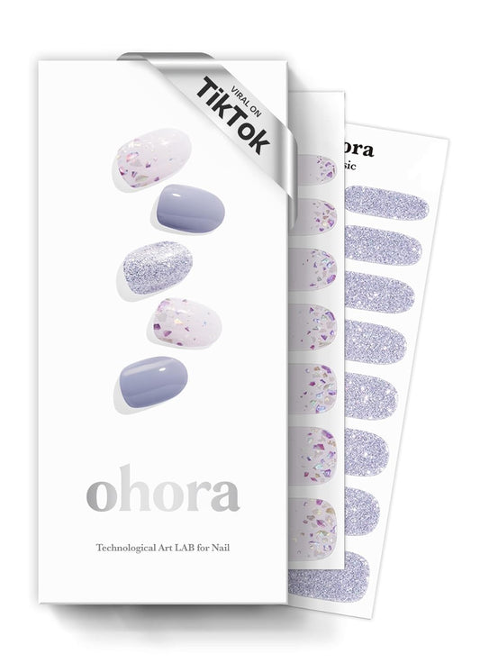 ohora Semi Cured Gel Nail Strips (N Afterglow) - Blue, Glitter, Works with Any UV/LED Lamps, Salon-Quality, Long Lasting, Easy to Apply & Remove - Includes 2 Prep Pads, Nail File & Wooden Stick