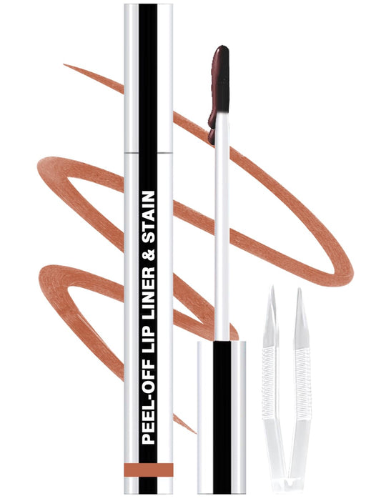 Lip Liner Stain Peel Off with Tweezer, Long Lasting Matte Lip Tattoo, Highly Pigmented Color Lip Makeup, Waterproof, Transfer-proof Lipstain for Women, for All Skin Types, Nude