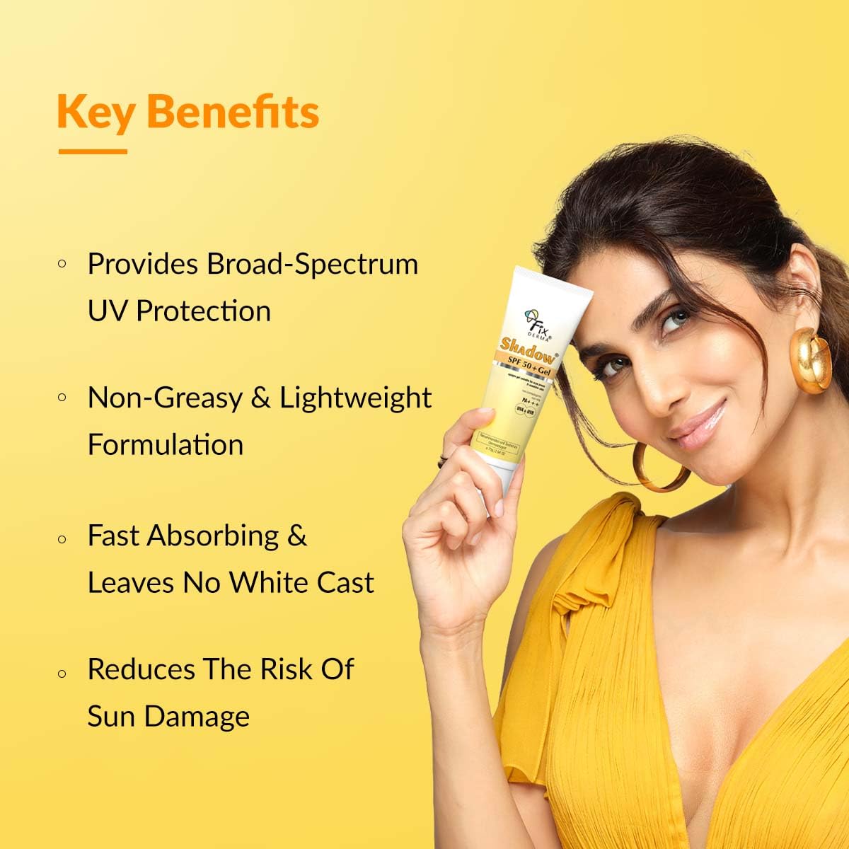 Fixderma Shadow SPF 50+ Gel Sunscreen for Face | Titanium Dioxide & Zinc | Broad Spectrum UVA and UVB Protection | Water Resistant, Lightweight Sunscreen - 2.64 Oz