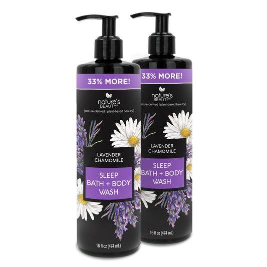 Nature's Beauty Lavender Chamomile Sleep Body Wash for Women Multi-Pack- Gentle Bath + Body Cleanser, Sooth and Calm Combination to Dry Skin Made w/Coconut, Jojoba + Moringa Seed Oils 16floz (2 Pack)