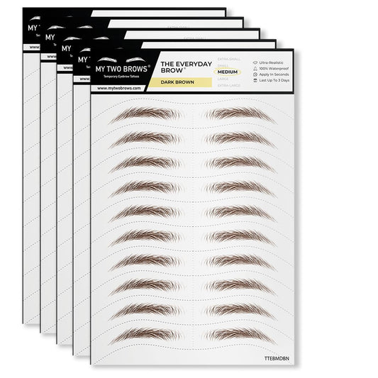 50 Pairs Dark Brown Temporary Eyebrow Tattoos, Waterproof and Smudge-Proof Dark Everyday Style Realistic Eyebrow Stickers for Men & Women, Easy to Apply, Won't Work on Existing Brows
