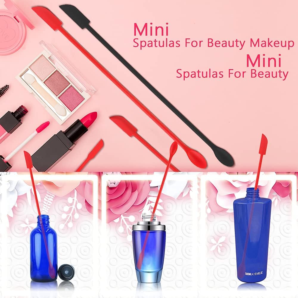 8 Pcs Mini Spatulas Makeup Scraper, Silicone mini spatula for cosmetics, Reusable Small Thin Jar Scraper for Getting Lotion out, Bottle Scraper for Kitchen Food Beauty Make up, Red Black