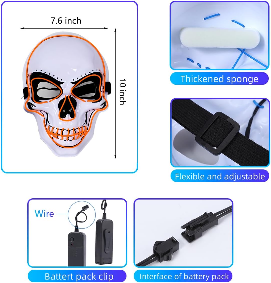 OceanWings Halloween Mask LED Light up Costumes Scary Mask for Party Supplies Favor