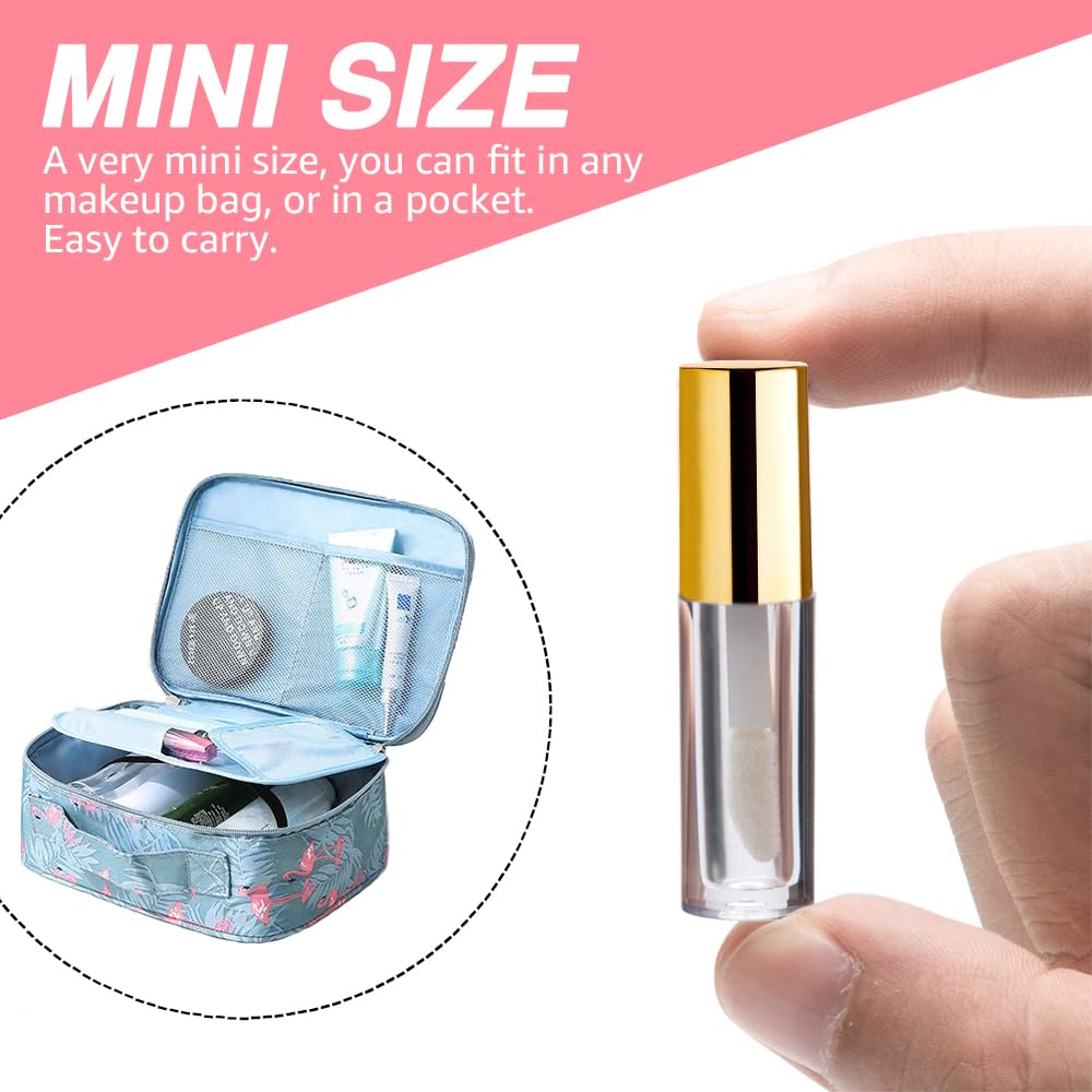 AMORIX 50PCS Mini 1.2ml Lip Gloss Tubes with Wand Empty Lip Gloss Containers Refillable Travel Lip Balm Tubes for Samples with 5ml Syringes DIY Lip Gloss Base + Labels (Gold)