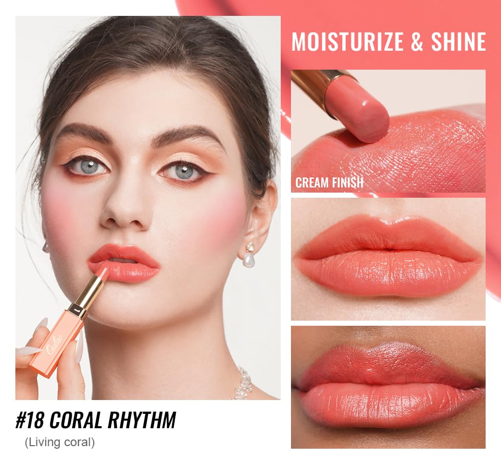 Oulac Shine Orange Lipstick for Women, 2 in 1 Glossy Coral Orange Tinted Lip Balm, Hydrating Lipstick for Dry Lips, Moisture Shine Juicy Finish Vegan 2.2g/0.07oz (18)