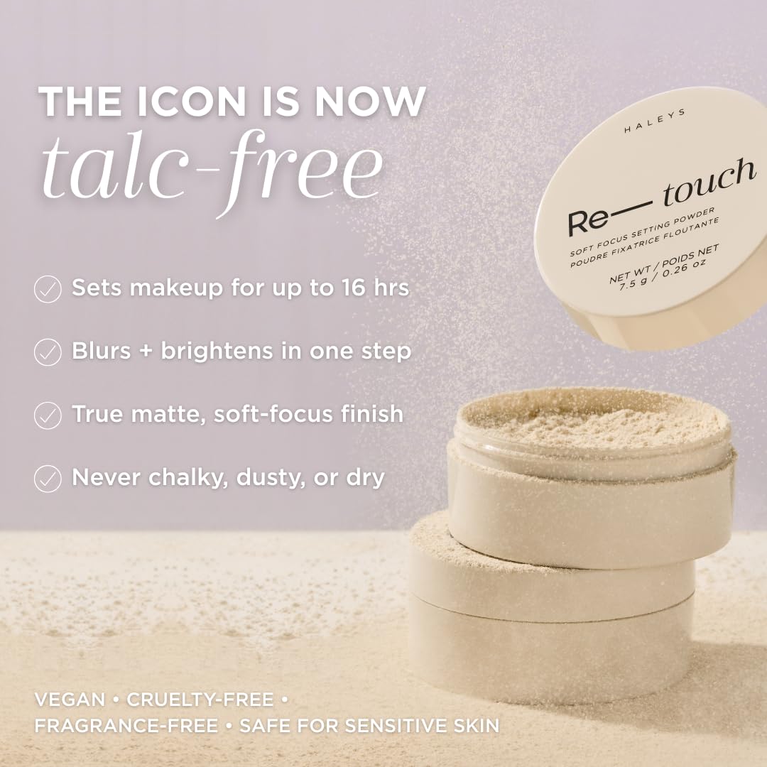HALEYS Re-touch TALC-FREE Translucent Setting Powder: Blurring, Brightening, Long-Lasting, Oil Control, Matte Finish, Vegan+Talc-free for Sensitive Skin, Travel-Friendly, For All Skin Tones + Types