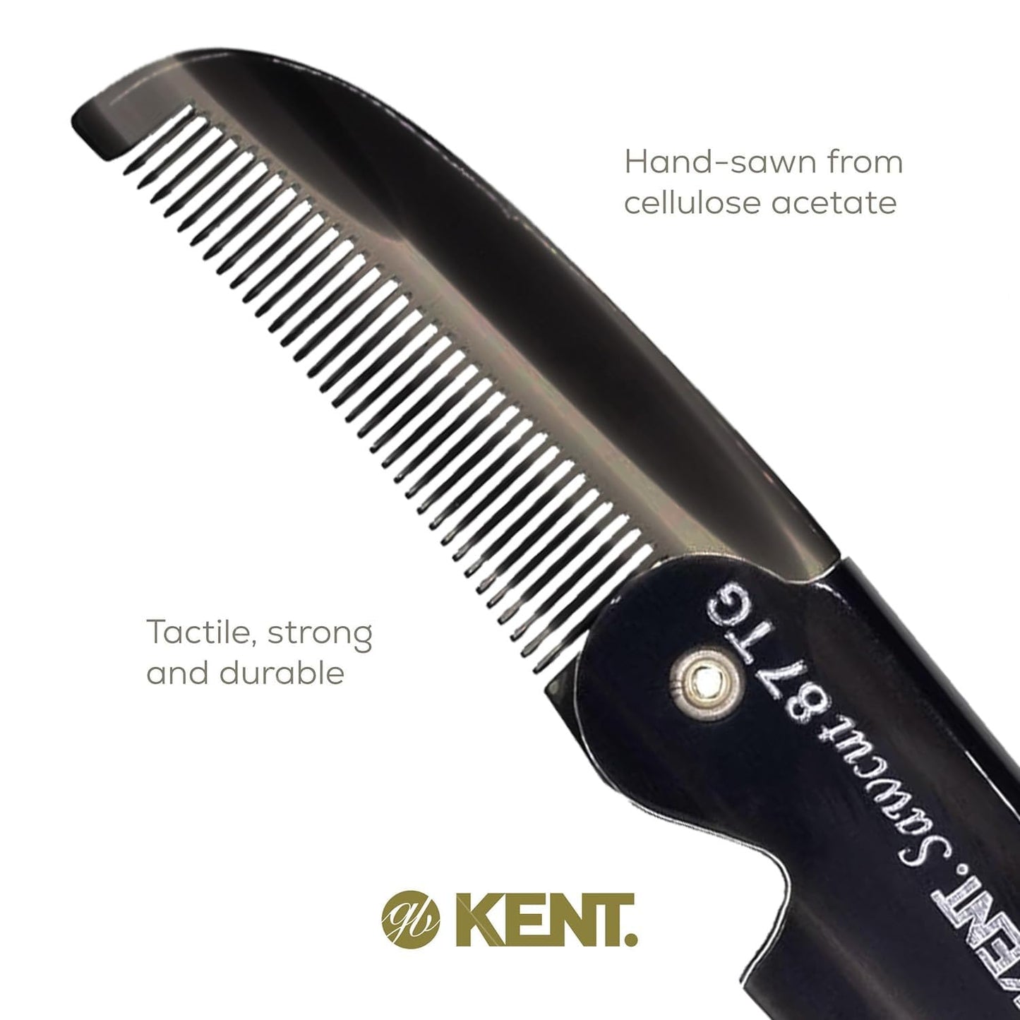 Kent 87T Black Graphite Handmade Folding Pocket Comb for Men, Fine Tooth Hair Comb Straightener for Everyday Grooming Styling Hair, Beard or Mustache, Saw Cut Hand Polished, Made in England (6 Pack)