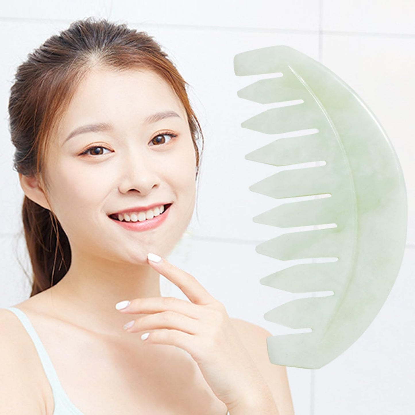 BoAn Natural Jade Head Massager, 2 Pcs Multi-Functional Massager for Head Caring and Acupoint Treatment, Guasha Scraping Scalp Comb