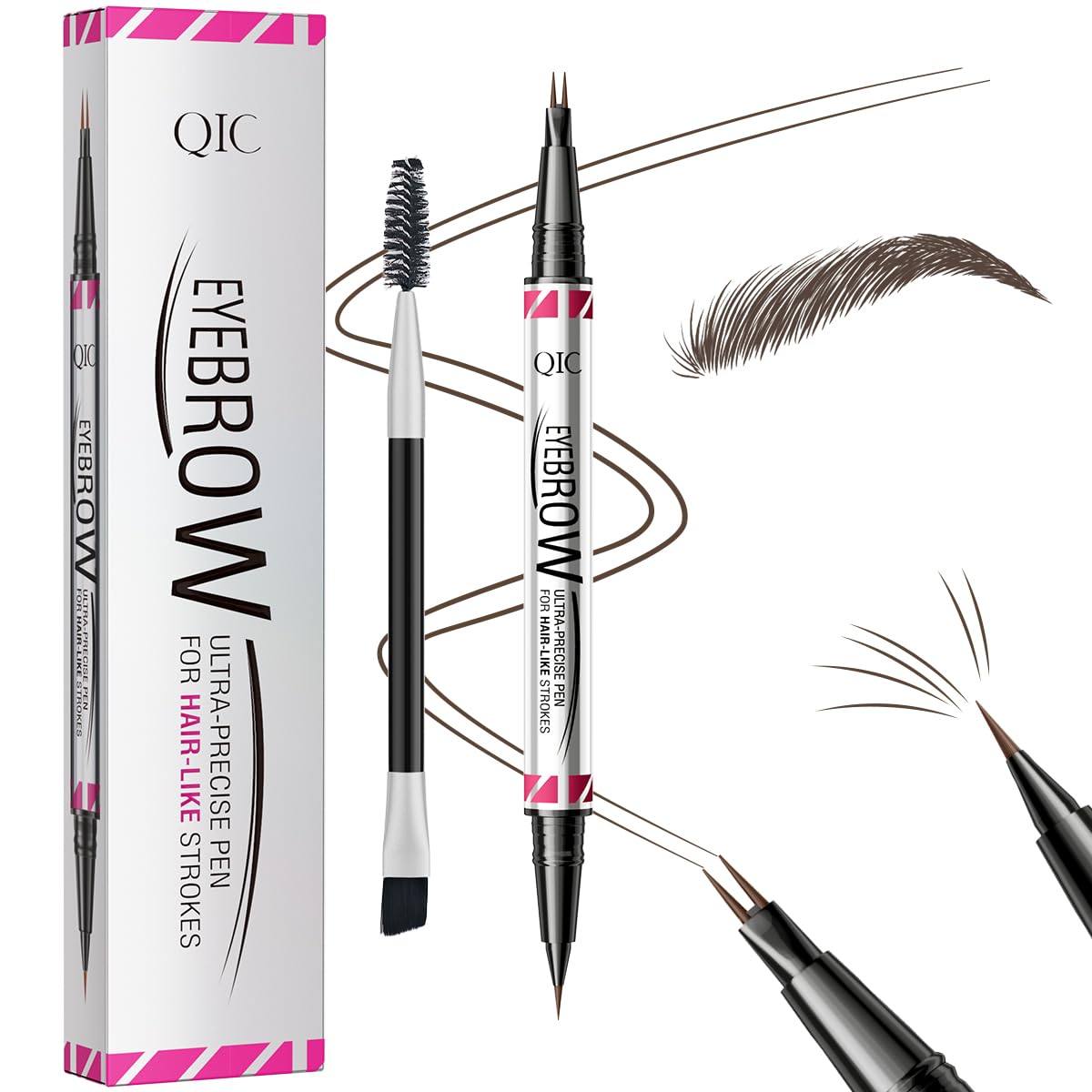 Eyebrow Pencils for Women, 2-in-1 Dual-Ended Microblading Eyebrow Pencil Waterproof with 2 Fork Tip and Spoolie Brush for Hair-Like Natural Brows Eyebrow pen, Non-Dry, Last All-Day (Dark Brown)