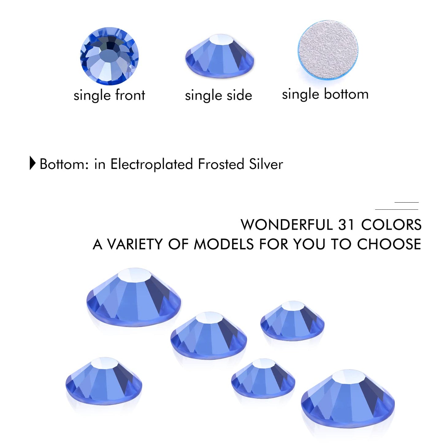 1440Pcs Light Blue Crystal Rhinestones,Glass Flatback Rhinestones Gemstones Small for Nail Face Makeup Art Crafts Clothes Decoration - (SS6,2.0mm,Light Blue)