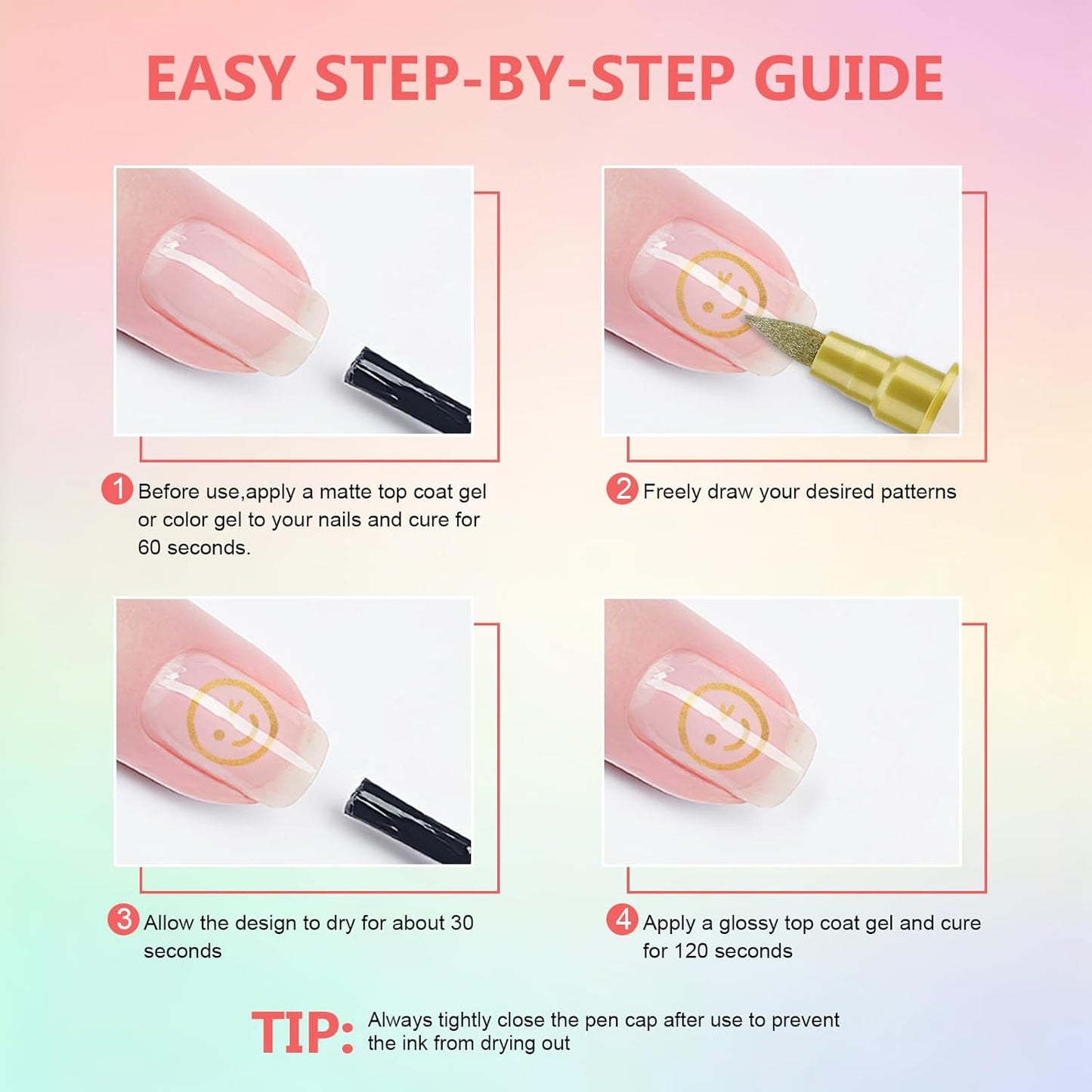 24 Colors Nail Art Pens Set, 3D Nail Polish Pens Quick-Drying Acrylic Paint Markers,For Nail Art Drawing Painting Nail Point Dotting Liner Pen, Nail Design Kit Manicure Tools Home & Salon DIY