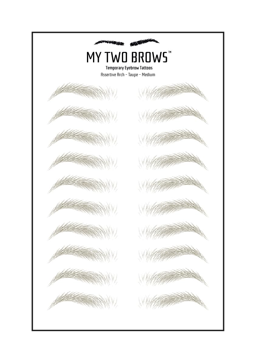 (10 pairs) Taupe Temporary Eyebrow Tattoo - Medium Size - Waterproof & Smudgeproof - Assertive Arch Style Eyebrow Stickers - Sheet Lasts up to 30 Days - Won't Work on Existing Brows