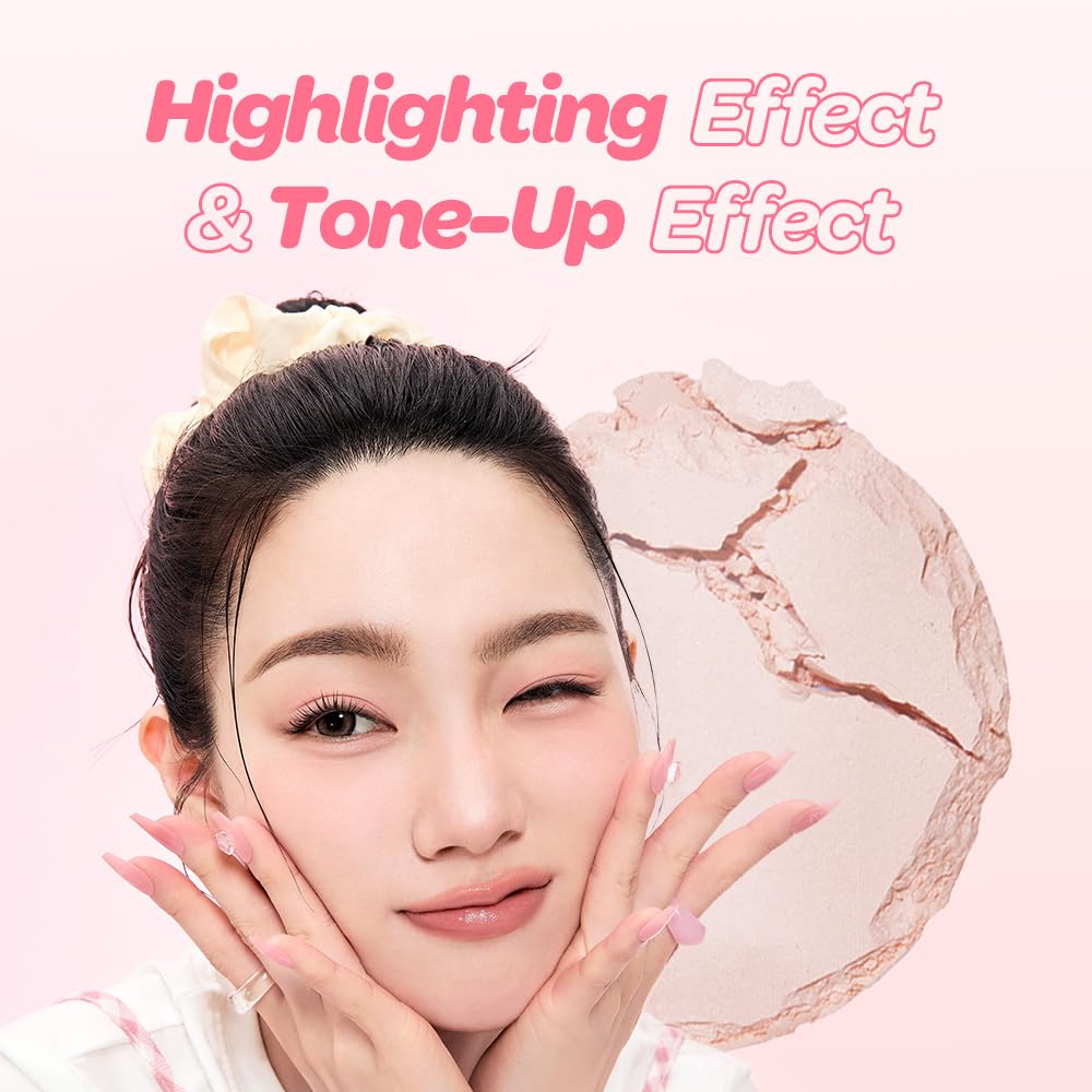 I'M MEME Compact - Tone-up Pact | Korean Pressed Setting Powder for Pink Blur Effect, with Calamine, Makeup Powder Foundation, Translucent Compact, Finishing Powder, Oil Control Face Powder, 0.35 Oz