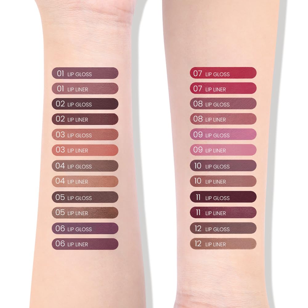 evpct Retractable 1Pcs Lip Liner Pencils and 1 Pcs Lip Gloss Makeup Set for Shaping & Sculpting Lips, Plum Long-Lasting Waterproof Longwear Matte Rich Lip Colors Liner Crayon Liquid Lipstick 11#