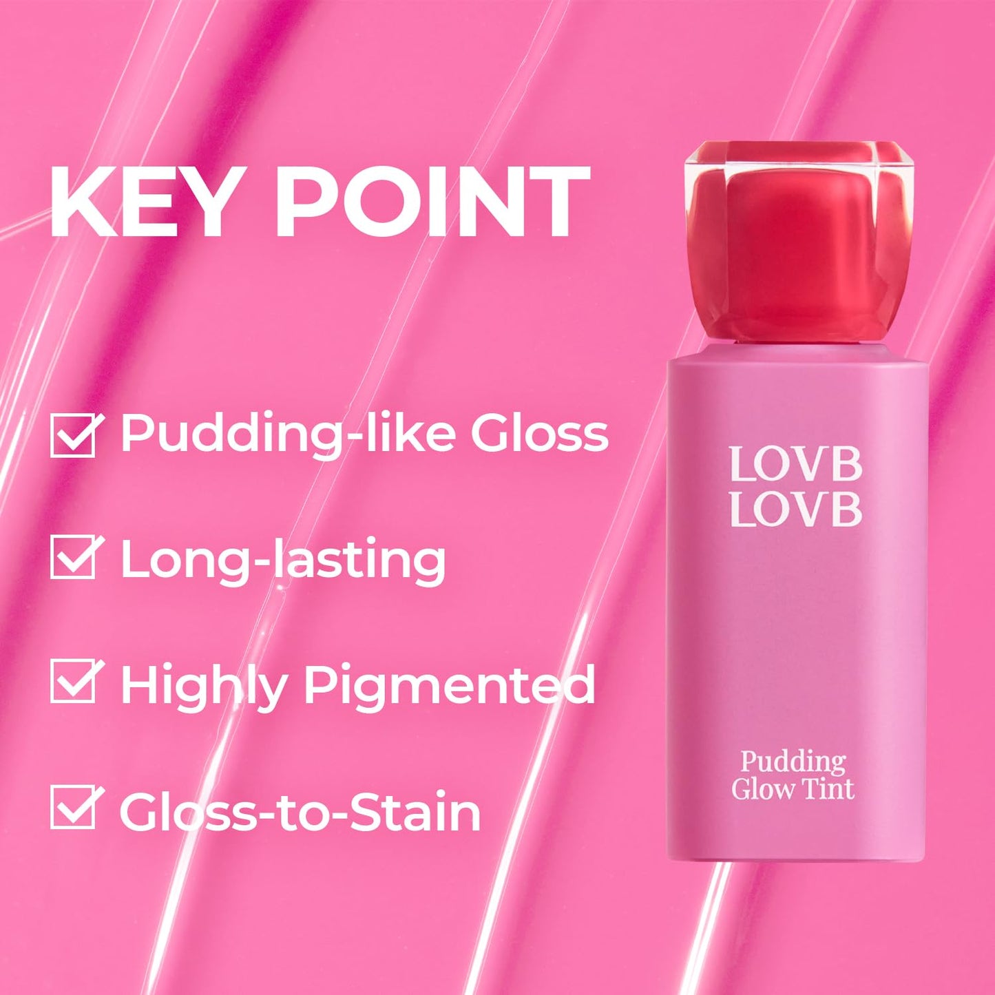 Pudding Glow Korean Lip Tint | Natural Lip Stain | Gloss to Stain | Long-Lasting & Non-Sticky | Lightweight Lip Tint 0.14 oz. (01 RED BERRY)