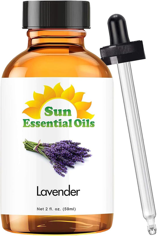 Sun Essential Oil - Lavender Essential Oil 2 oz (59 ml) for Diffuser, Humidifier, Skin, Aromatherapy Massage, Scented for Soap & Candle Making at Home, Calming Aroma for Sleep