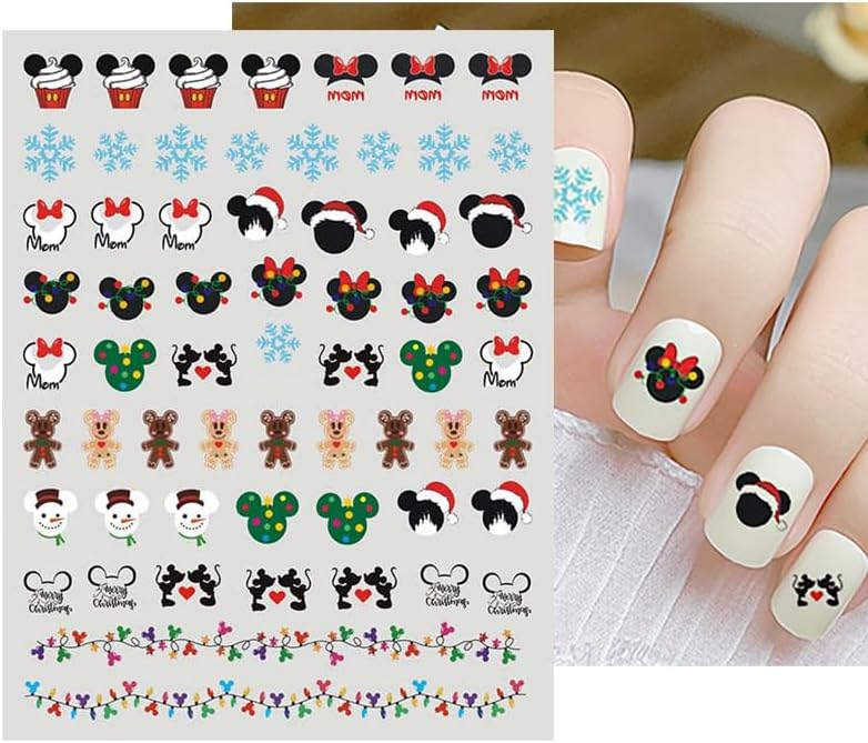 4 Sheets Christmas Nail Art Stickers Decals 3D Cute Animal Christmas Tree Snowflake Candy Self Adhesive Nail Design Nail Decals Xmas Nail Stickers for Women DIY Xmas Party Nail Decoration