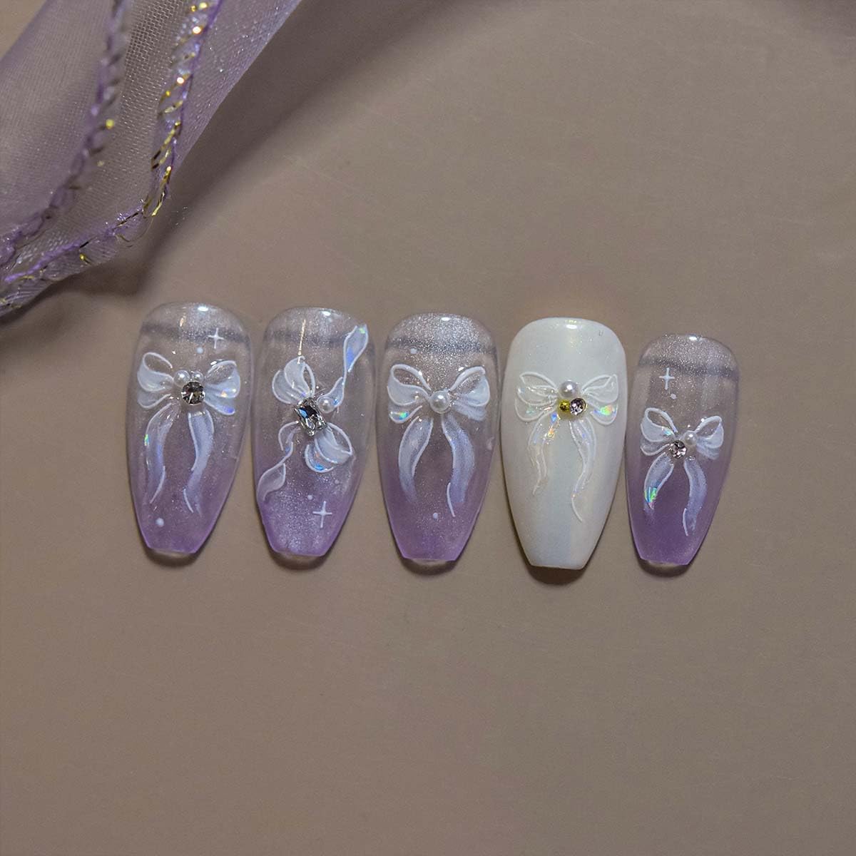 1Sheet Aurora Bow Nail Art Stickers Jelly Bow Nail Decals 5D Embossed White Ribbon Bow Nail Stickers Self-Adhesive Stars Nail Supplies for Women DIY Manicure Decoration