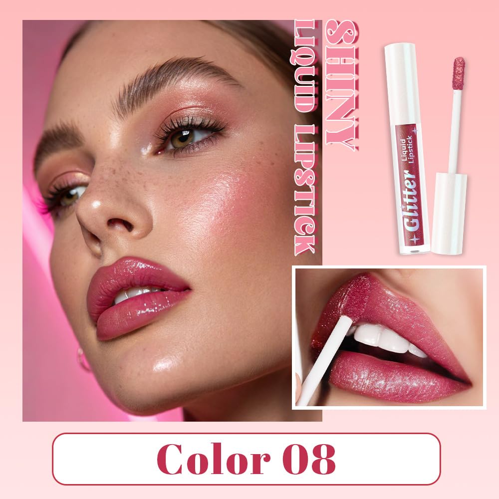 Red Brown Metallic Lipstick for Women,Lightweight Glitter Sparkling Liquid Lipsticks,Shimmer Lip Gloss Stain Long Lasting Waterproof Smudge Proof Non-Drying 24 Hour Full Coverage Lip Makeup,Vegan