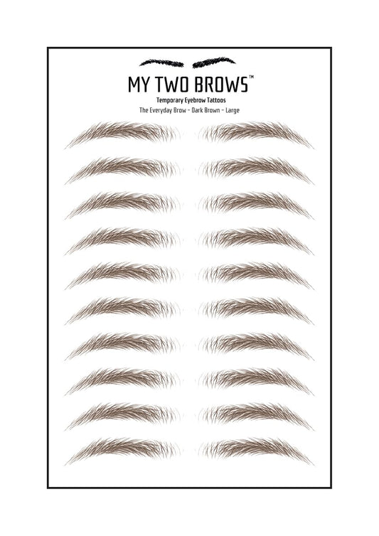 (10 pairs) Dark Brown Temporary Eyebrow Tattoo - Large Size - Waterproof & Smudgeproof - Everyday Brow Style Eyebrow Stickers - Sheet Lasts up to 30 Days - Won't Work on Existing Brows