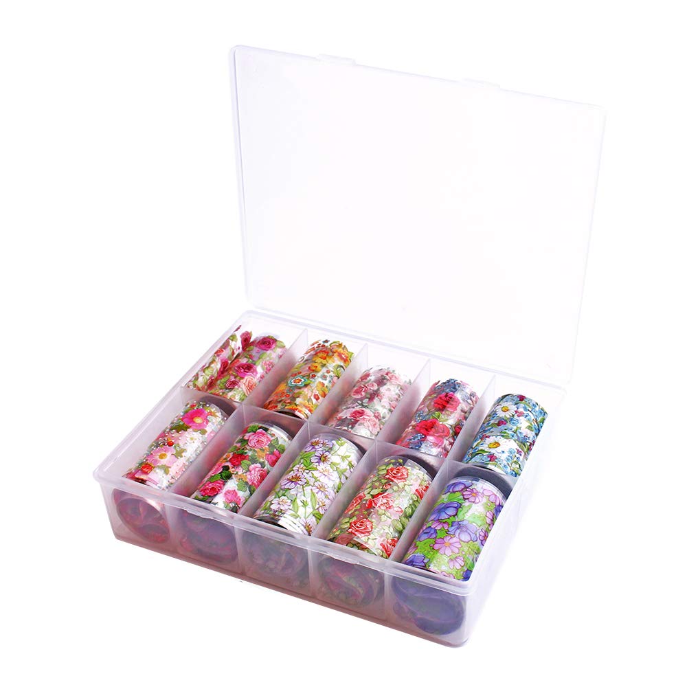 WOKOTO 10 Rolls Nail Art Foil Transfer Stickers Tips Flower Design Nail Wraps Decals Set Starry Sky Manicure Accessories (1.57inches×39.4inches)