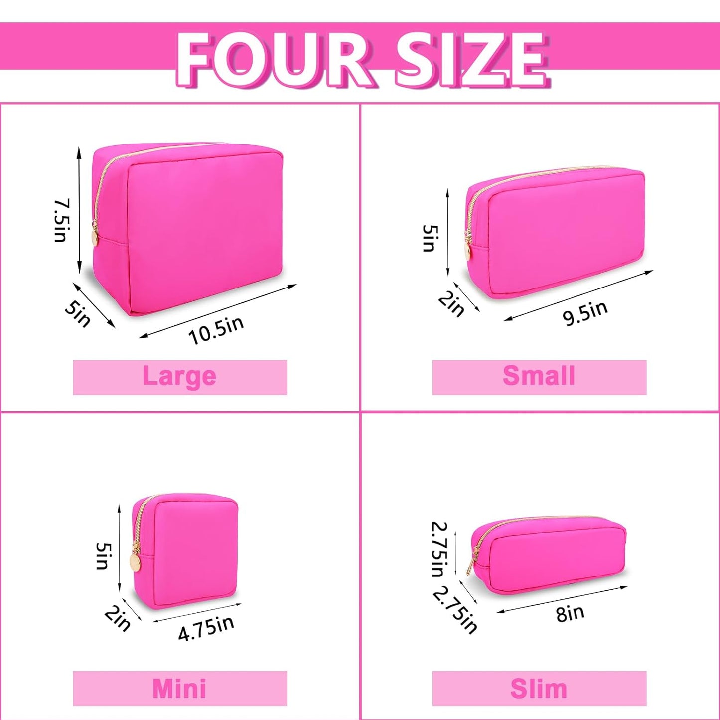 Small Makeup Pouch for Purse, Nylon Travel Toiletry Storage Pouch Cute Preppy Cosmetic Bag for Women Girls, Waterproof Makeup Organizer Skincare Bag Purse with Zipper (Small-Bubblegum)