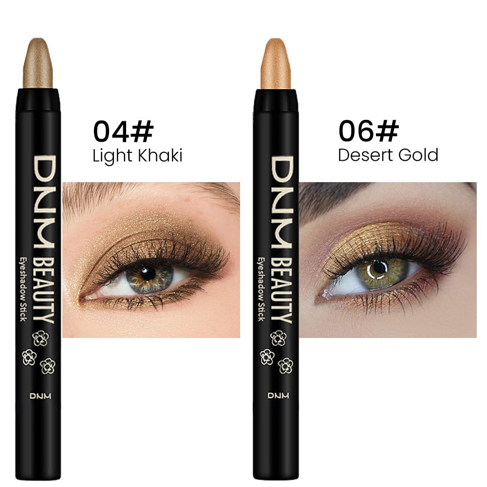 Kaely 2Pcs Cream Eyeshadow Stick Set for Eyes,Light Khaki & Desert Gold Shimmer Pen,Eye Brightener Halloween Makeup,sombras para ojos,Smooth Eye Shadow Highlighter Crayon Pencil Waterproof,04+06