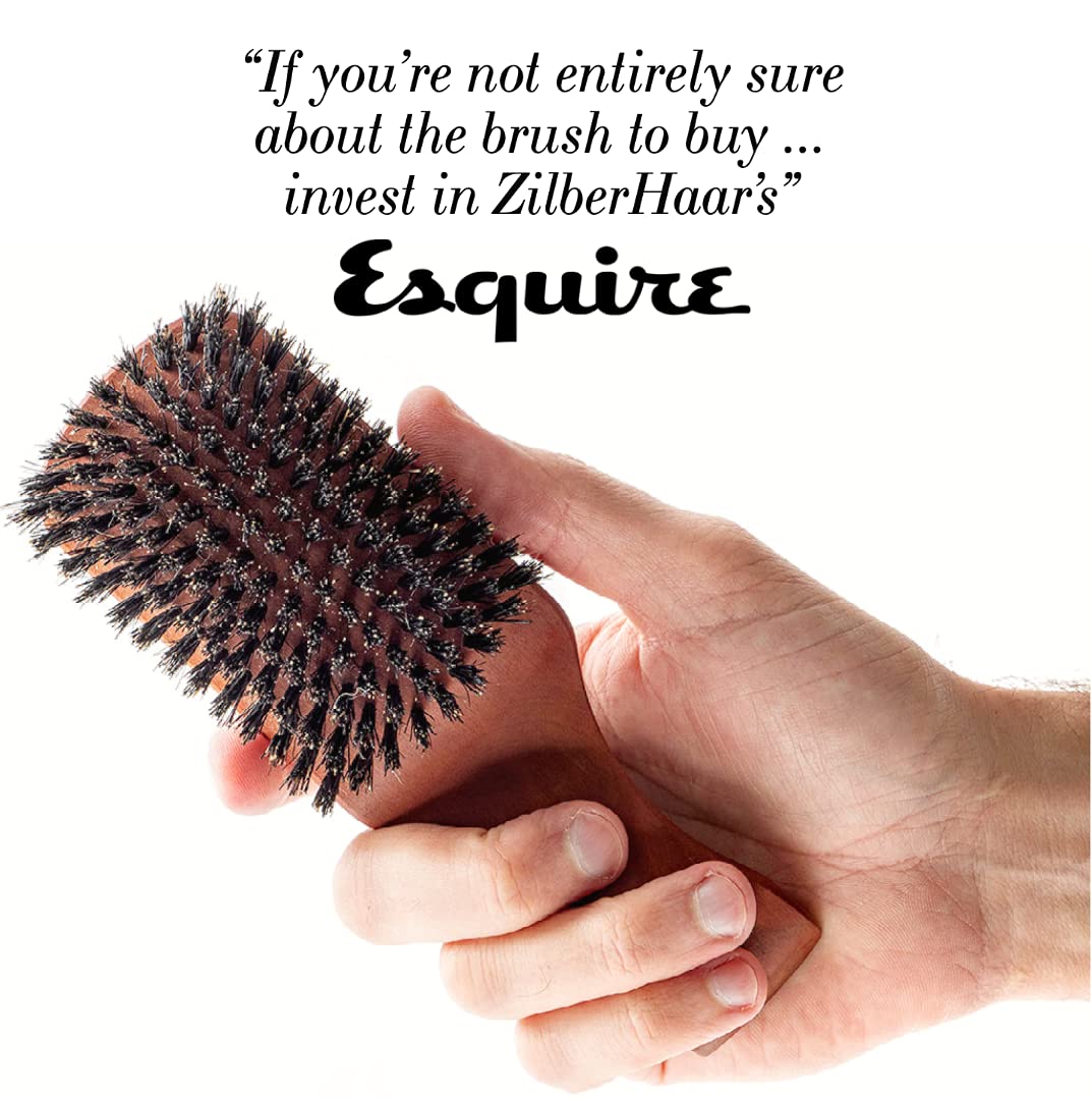 ZilberHaar Major – Men's Hair and Beard Brush – Soft Boar Bristles – Massages and Exfoliates Skin and Scalp – Ideal Men's Grooming Accessory – Made in Europe