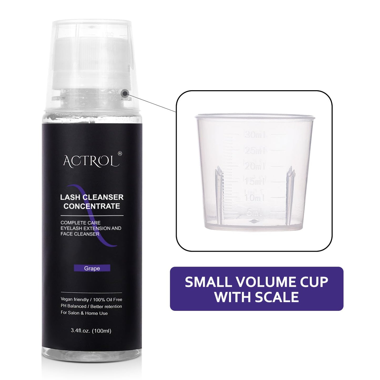 Eyelash Cleanser Concentrate 100ml Professional Lash Shampoo Foaming Cleanser Lash Wash Concentrate for Extensions Lashes with Salon Home Care-Makes 40 Bottles Grape