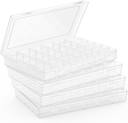 4 Pack Plastic Organizer Container Box, 36 Grids Clear Plastic Parts Organizer Box, for Beads, Art DIY, Crafts, Jewelry, Fishing Tackle with Label Stickers