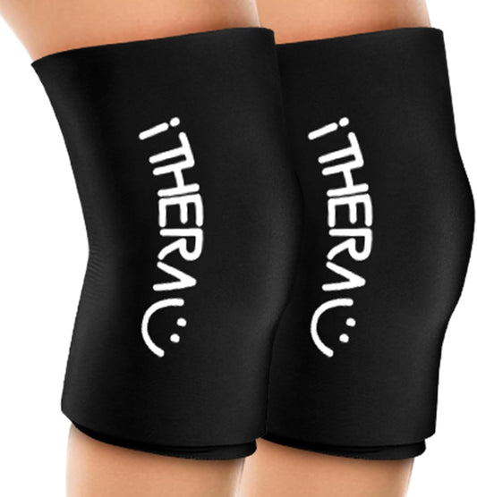 iTHERAU Knee Ice Pack Wrap 2 Pack, Reusable Gel Cold Pack with Cold/Hot Therapy, Cold Compression Sleeve for Elbow, Knee, Calf & Ankle for Pain Relief, Swelling, Surgery, Sports Injuries -Black, S