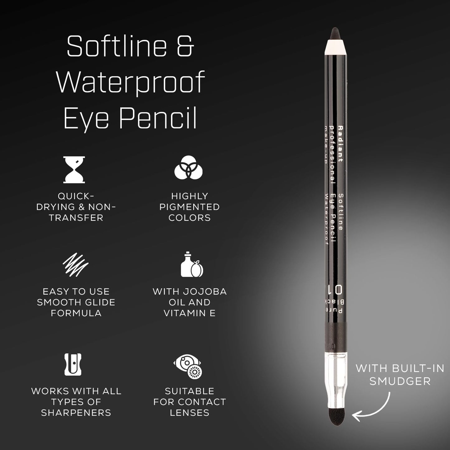 Radiant Professional Black Waterproof Eyeliner Pencil - Eyeliner Waterproof Smudge Proof for Woman - Long Lasting Under Eye Pencil for Smoky Eye - Soft Waterline Eye liner Smudger Tool, Prune (24)