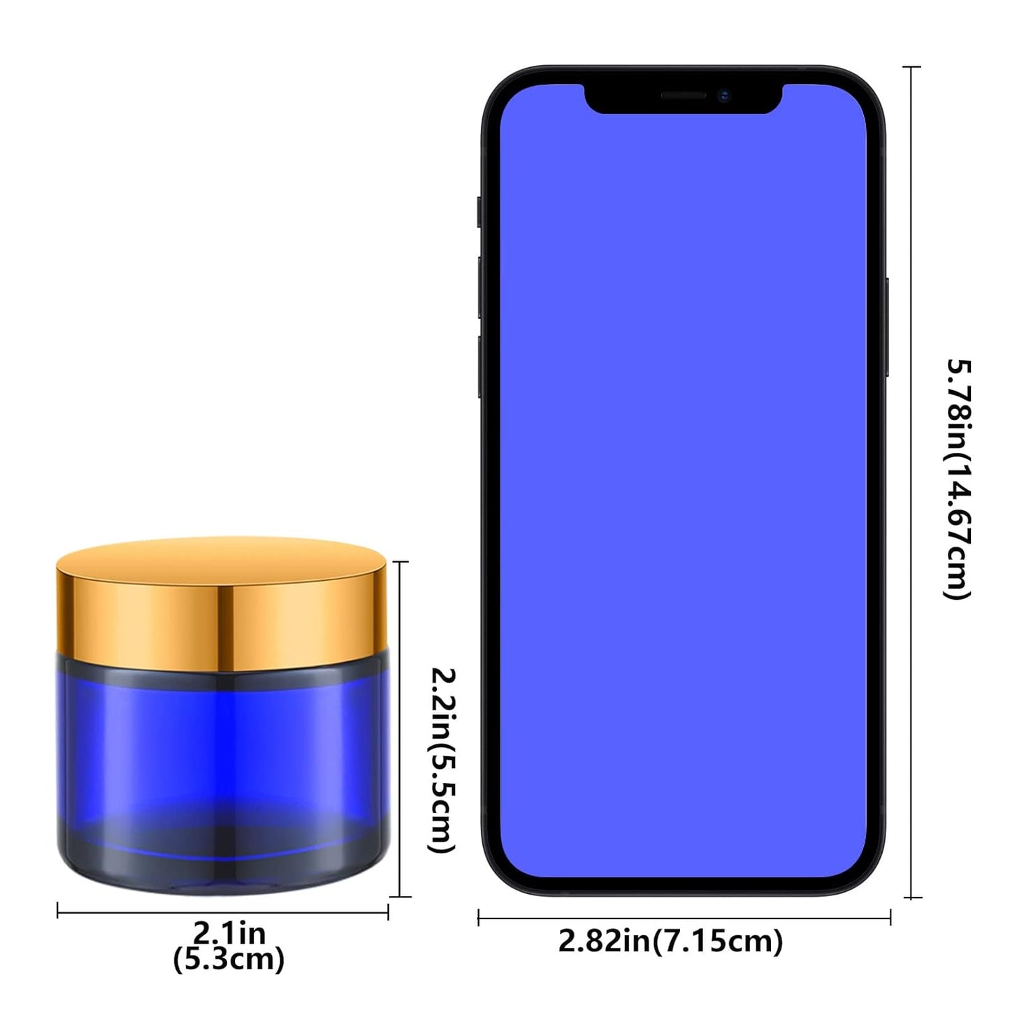 Lil Ray 2 Oz Glass Cream Jars with Gold Lid, Empty Cobalt Blue Glass Containers, Refillable Cosmetic Vials for Lotion, Ointment (12 PCS)