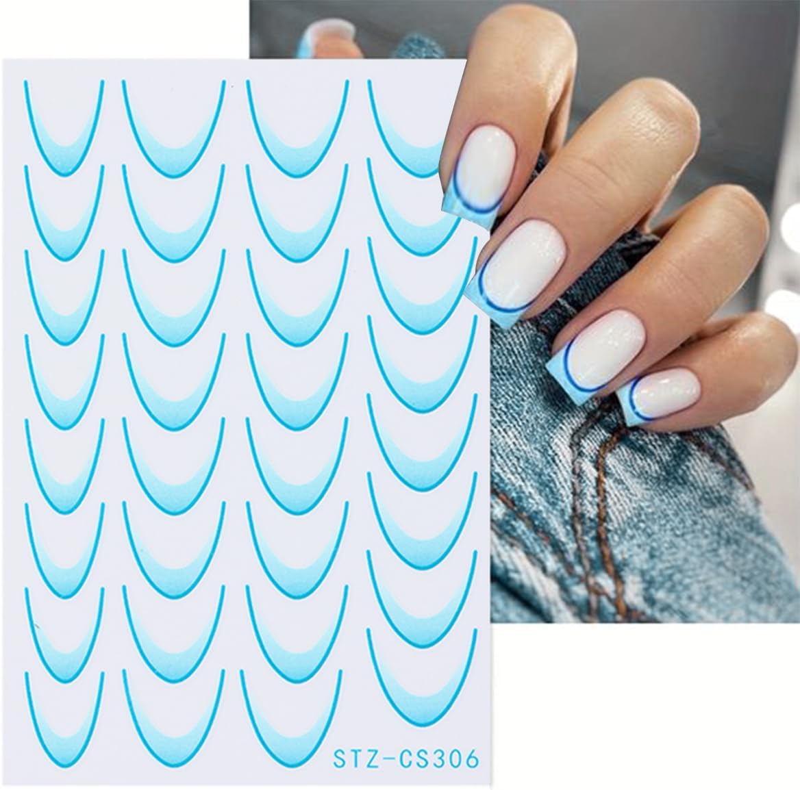 6 Sheets French Tip Nail Stickers for 3D Self-Adhesive Gradient Decals - Colorful Stripe Tips Supplies for DIY Art Decorations Tools