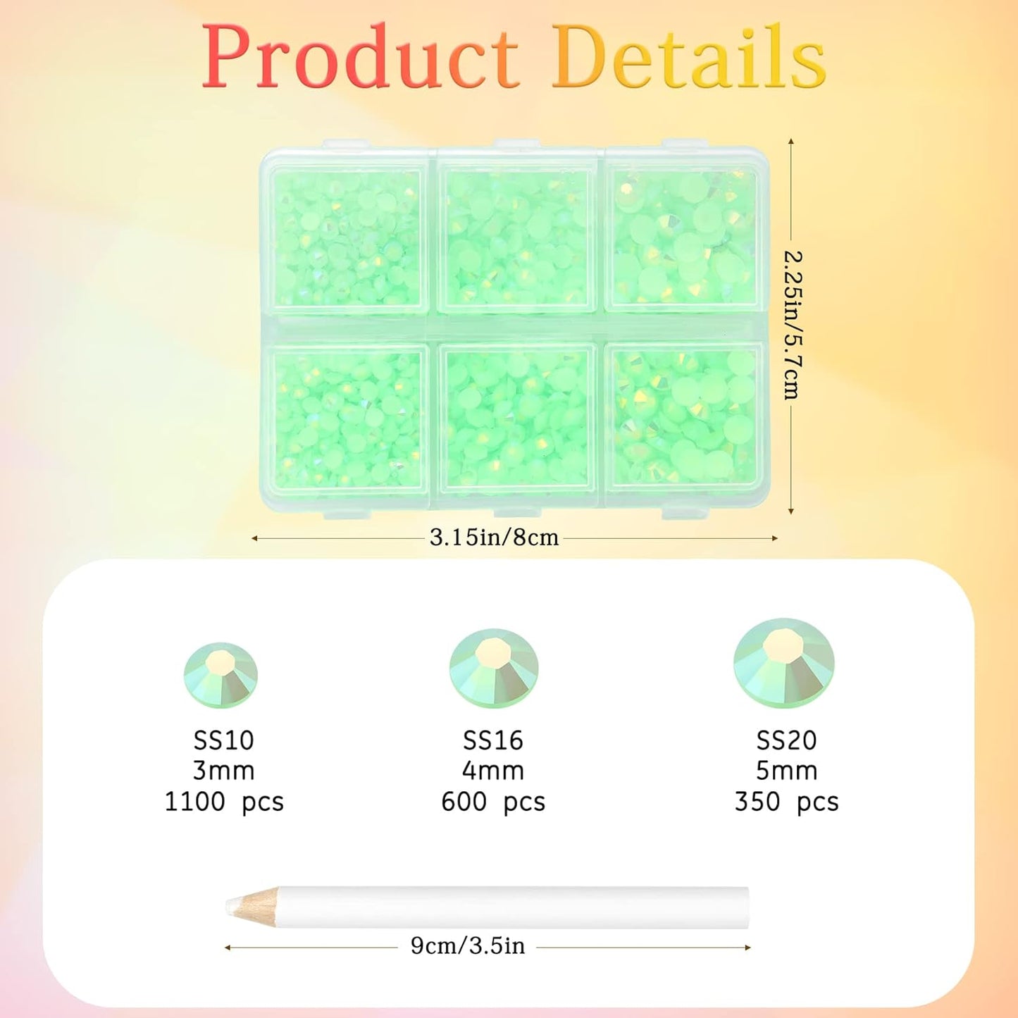 Multi Size 3mm 4mm 5mm Rhinestones Set for Nails Crafts Light Green Non Hotfix Rhinestones Nail Gems Rhinestone Jelly AB&Round Flat Back Resin Rhinestone for Makeup Clothes Shoes Eyes Bottles Crafts