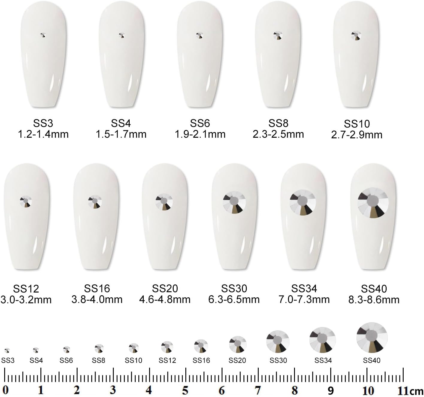 3000 PCS SS10 Flatback Rhinestones,12-Facet Diamond-Cut Glass Gems for Nail Art,Clothing,DIY Crafts,Glue-On Decoration Stones with Silver Backing,Silver Hematite