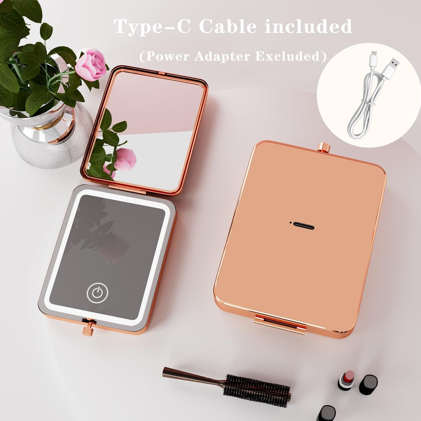 Vanity Mirror with Lights, 3X Magnifying LED Compact Travel Mirrors for Pocket,Purse, Double-Sided Foldable Handheld,Makeup Mirror with Lights, Gifts for Women, Stitch Accessory