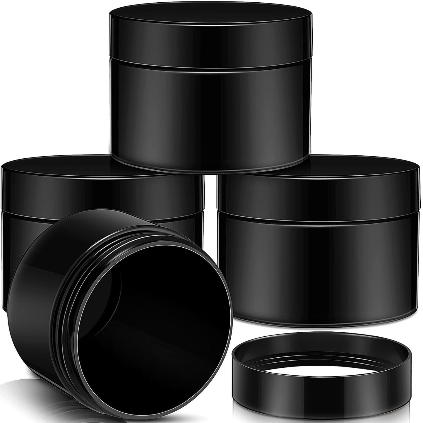 Patelai 4 Pieces Round Wide-mouth Leak Proof Plastic Container Jars with Lids for Travel Storage Makeup Beauty Products Face Creams Oils Salves Ointments DIY Making(4 Ounce,Pure Black)