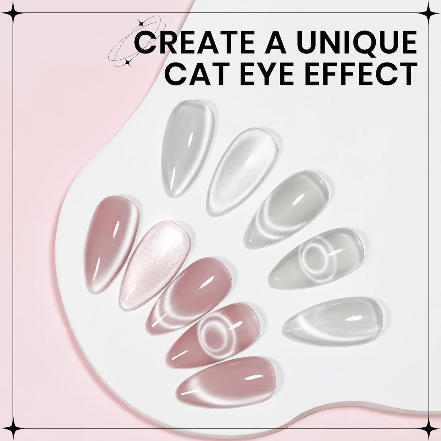 2PCS 15ML Cat Eye Gel Nail Polish,Sliver Pink Glass Cat Eye Gel Polish Clear Glassy Shimmer Glitter Effect with Magnetic Stick Soak Off Salon DIY at Home