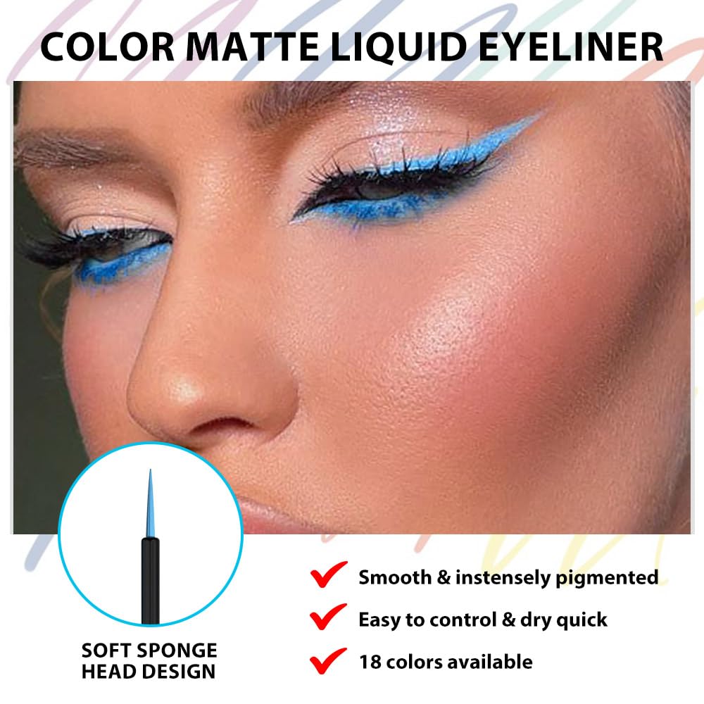 evpct 1Pcs Sky Blue Liquid Eyeliner Waterproof Sky Blue Eye Liners for Women, Eyes Wing Eyeliner Stamps Shapes Colored Eyeliner delineador de ojos a prueba de agua contra el agua blanco para ojos