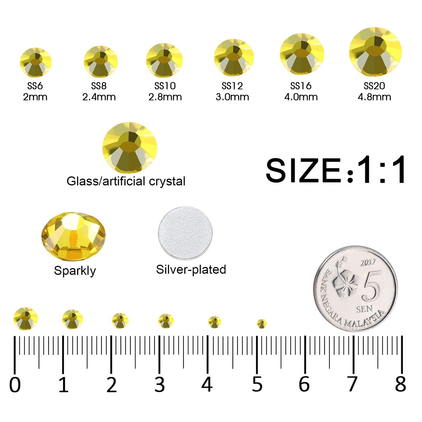 4240Pcs Flatback Yellow Rhinestones Glass Crystal Diamonds for Nail Art Crafts Tumblers Shiny Round with Tweezers and Picking Pen (SS6~SS20 Set)