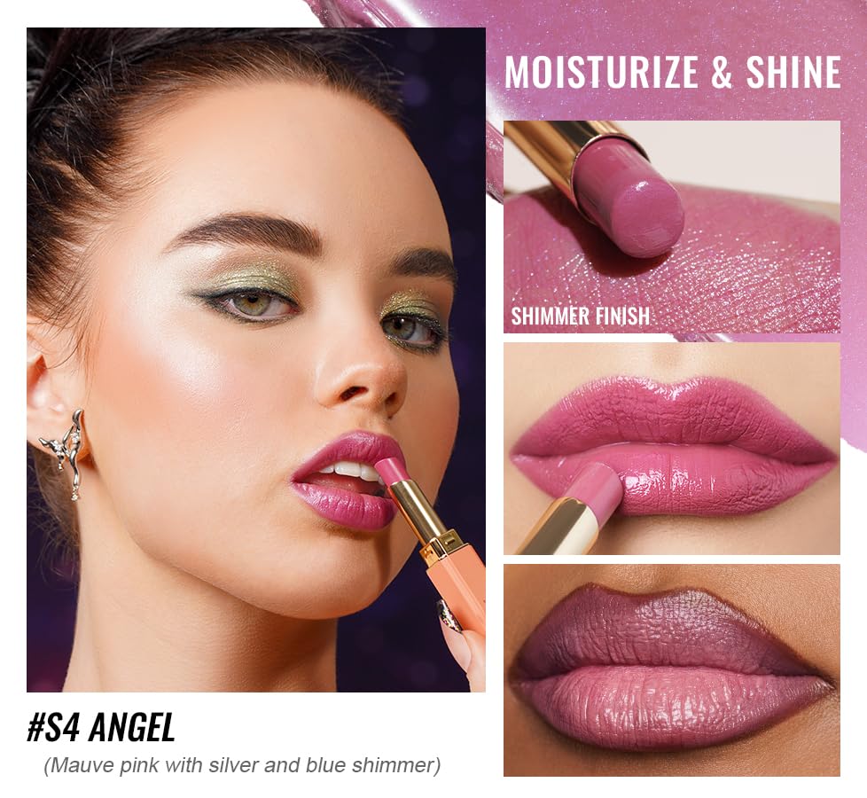 Oulac Moisture Mauve Pink Lip Gloss - 2 in 1 Shimmer Lipstick & Lip Balm, Long Lasting Hydrating, Juicy & Glossy finish, Smooth for Dry, Cracked and Chapped Lips, Vegan 2.2g/0.07oz (S04)
