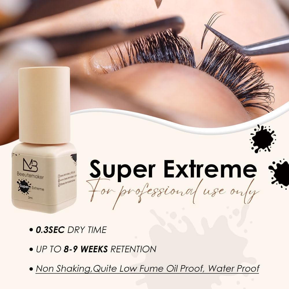 Super Strong Eyelash Extension Glue- 5ml/0.3s Drying Time/7-8 Weeks Retention/Waterproof Black Lash Glue/Professional Eyelash Adhesive for Individual Lash Extensions