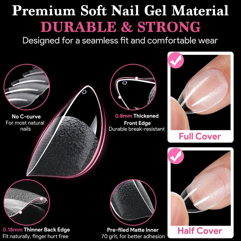 Short Water-drop False Nail Tips, 15 Sizes 510 PCS Clear Soft Press On Fake Nail Pre-shaped Half Matte Full Cover Gel Nail Tips Extensions Strong Long Lasting for DIY Beginners & Salon Manicure