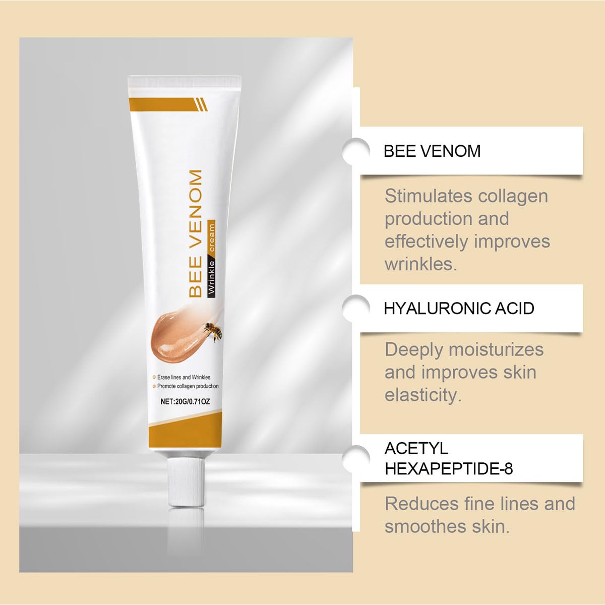 Bee Venom Moisturiser Cream Wrinkle Removal & Firming, Anti-Aging Eye&Face Bee Venom Skin Treatment Cream, Natural And Non-Irritating, Lifting & Recovery For All Skin Type (3 Packs, 60g)