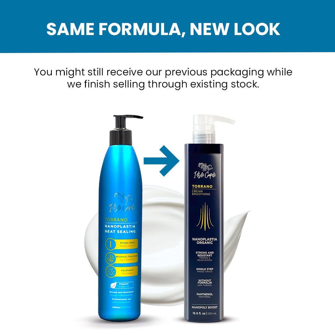 Torrano Cream Keratin Hair Treatment Straightening in 1 Step, Formaldehyde Free-Nanoplastia Para Alisar Cabello, Keratina Organica Sin Formol Para Alisar el Pelo (2-Pack - 500ml each)