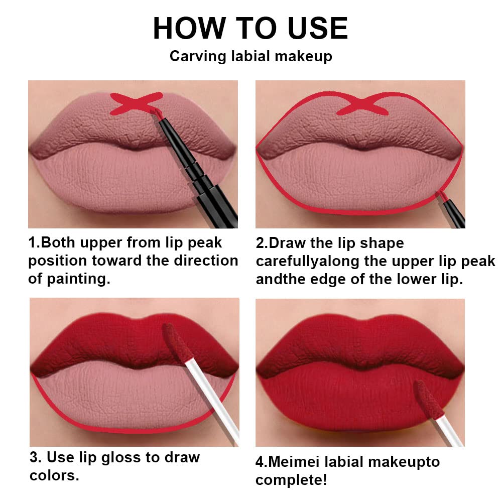 evpct 3Pcs Dark Brown Ruby Deep Red Matte Lip Liner Pencil and Liquid Lipstick Sets for Women Long Lasting Waterproof, 24 Hour Lipstick Lip Stick/Gloss Set labiales mate 24 horas originales, 02