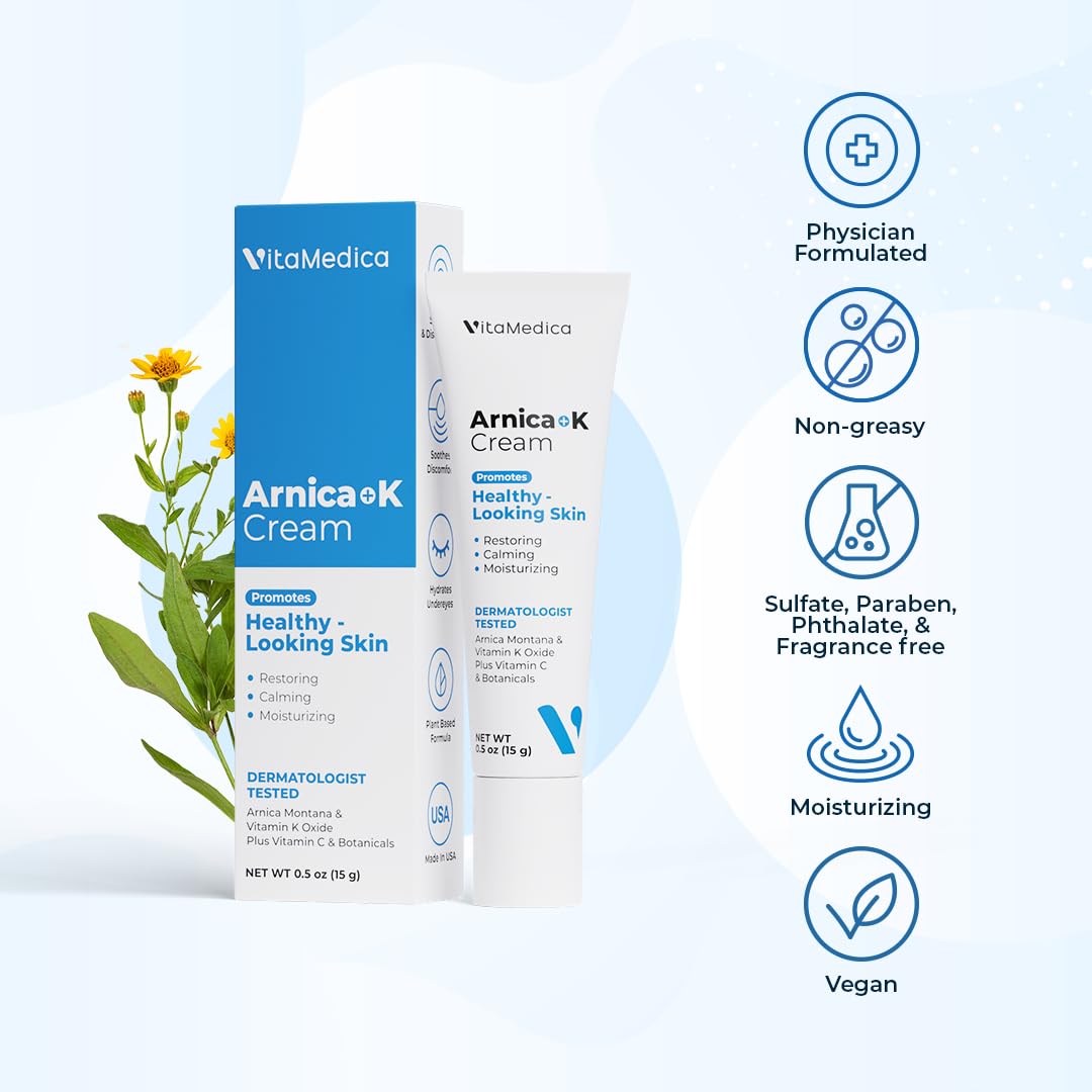 VitaMedica Arnica Cream - Arnica Montana + Vitamin K Oxide for Bruises - Sensitive Skin Formula - Undereye With Vitamin C - 2 Pack