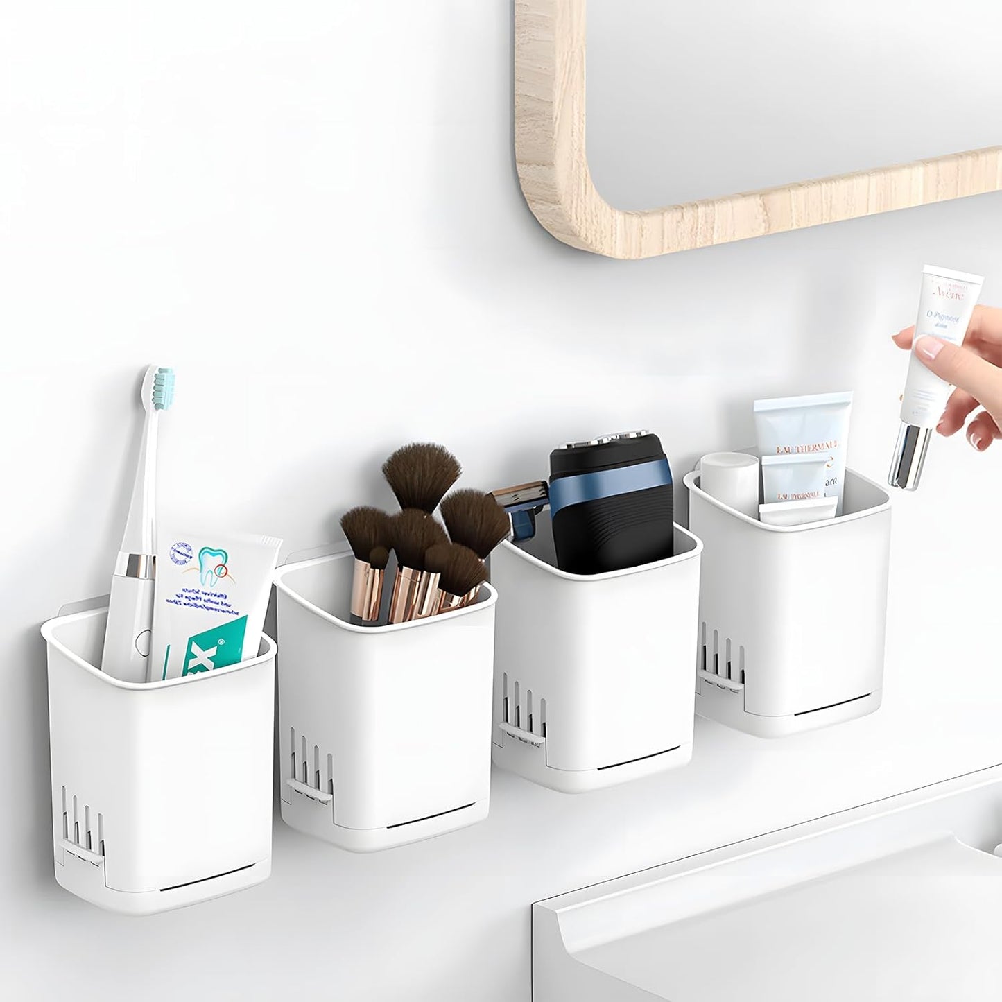 2 Packs Wall Mounted Toothbrush Holders, Self Adhesive Bathroom Toothbrush Wall Holder for Electric Toothbrush, Toothpaste, Razor,Shower Item (White