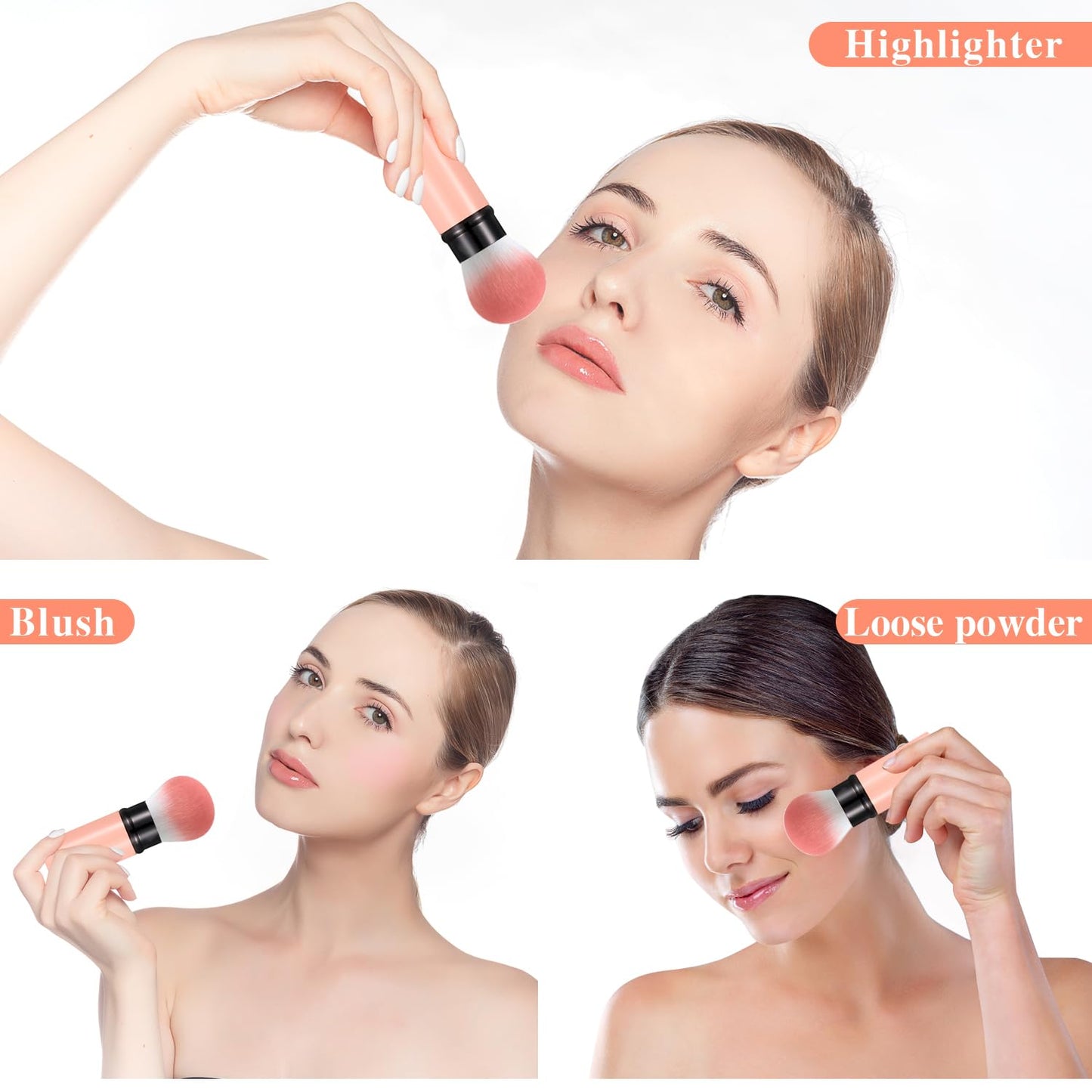 Falliny Retractable Makeup Brush, Travel Powder Brush Face Blush Brush, Portable Kabuki Makeup Brush with Cover for Blush, Sunscreen,Bronzer, Buffing, Flawless Powder Cosmetics